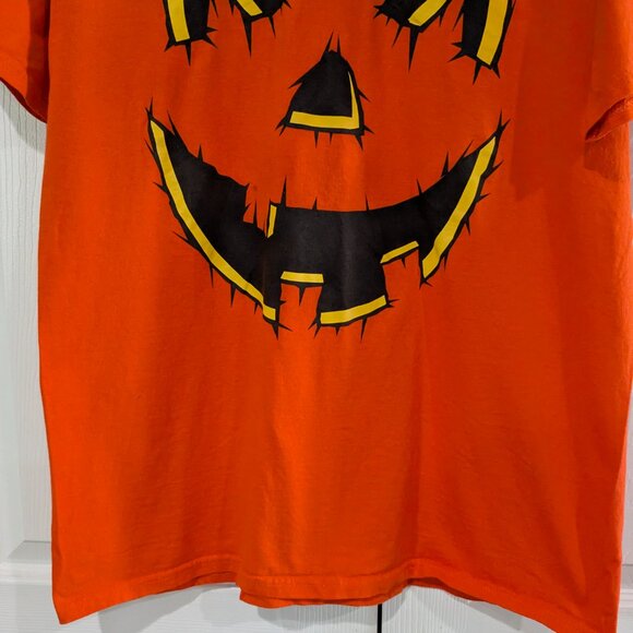 Halloween Men's Jack-O-Lantern Pumpkin Face T-Shirt, Large, Orange, 100% Cotton - Picture 6 of 10